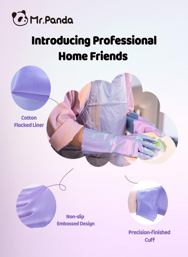 Mr.Panda Skin-Friendly Flocked Cotton Liner Cleaning Gloves Medium, Reusable Dishwashing Gloves for Washing Dishes, Kitchen, Pearly Purple - Image 2